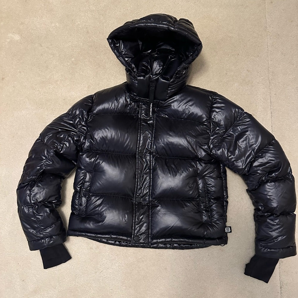 Aritzia Hi-Gloss Black Puffer Jacket with Hood